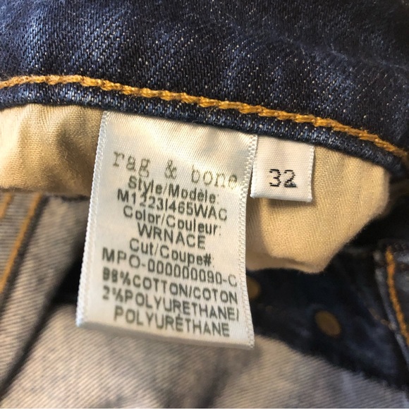 Rag & Bone Fit 2 Slim Fit Wrnace Dark Wash Japanese Denim Jeans Size 32 - Picture 10 of 15